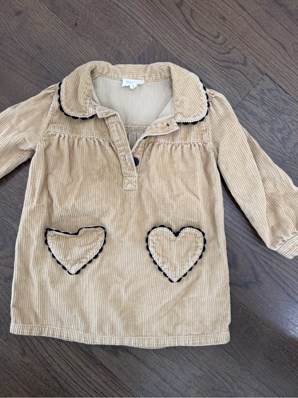 Children's Tan Corduroy Heart Pocket Long Sleeve Top